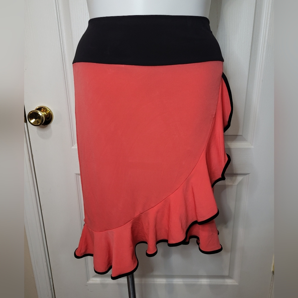 Candela Salmon Stretch Ruffled Knee-Lenght Skirt